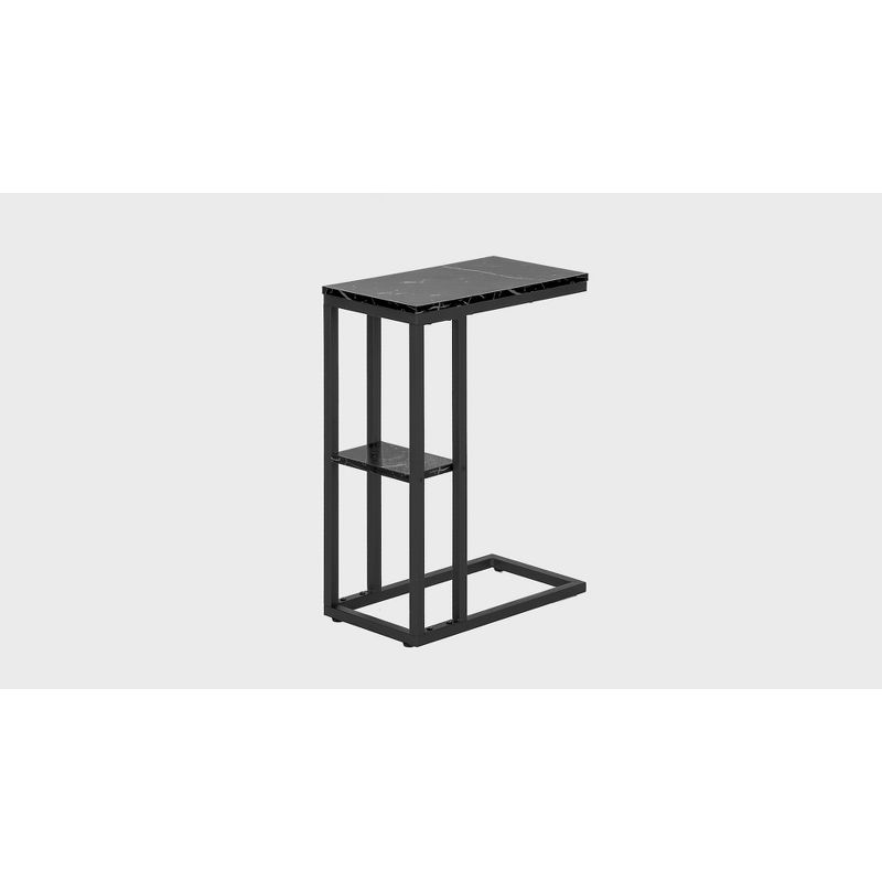 Monarch Specialties Accent Table C-Shaped End Side Snack Living Room Bedroom Metal Laminate Black Marble Look Contemporary Modern