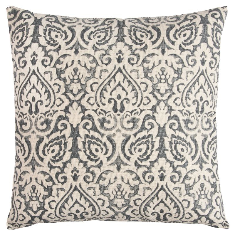 22"x22" Dulane Damask Square Throw Pillow Light Gray - Rizzy Home: Elegant Cotton, Indoor Decorative Cushion with Zipper