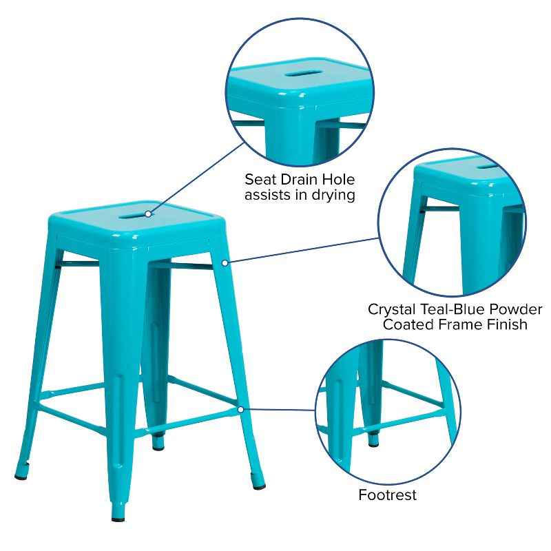 Flash Furniture Commercial Grade 24" High Backless Crystal Teal-Blue Indoor-Outdoor Counter Height Stool