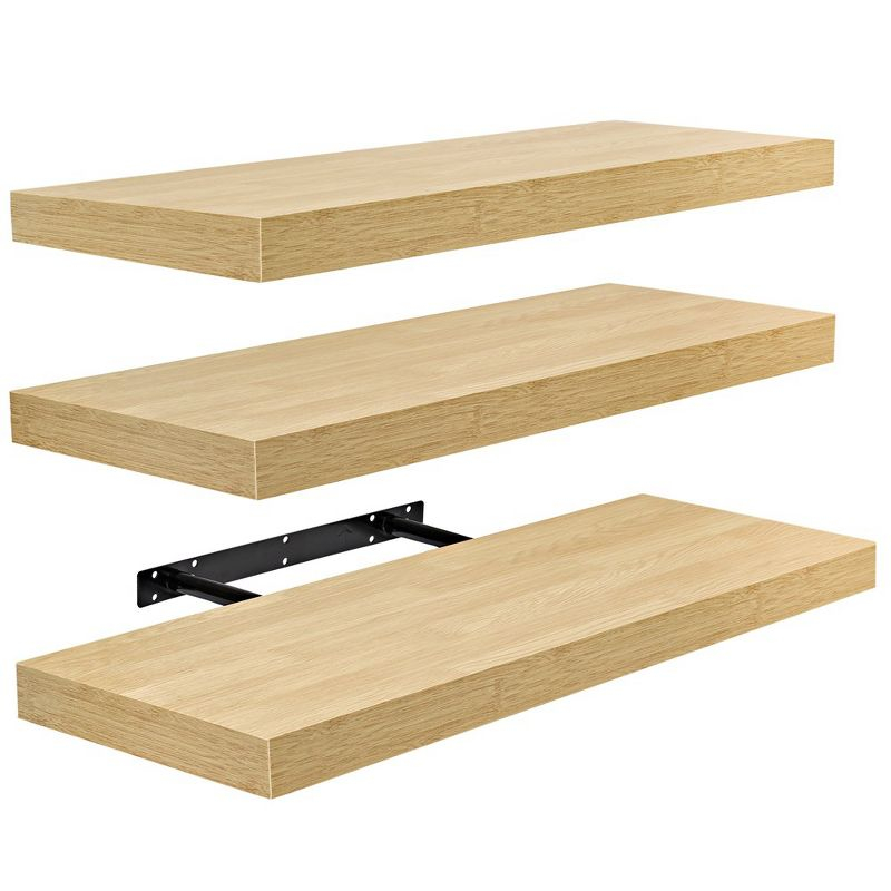 Set of 3 (24"x9") Sorbus Rectangle Floating Shelves with Invisible Brackets - for Bedroom, Kitchen Decor, Bathroom Shelves (Maple)