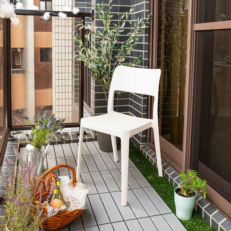 2pk La Vie Stackable Patio Armless Chairs White - Lagoon: Resin Outdoor Furniture, Mold & UV Resistant