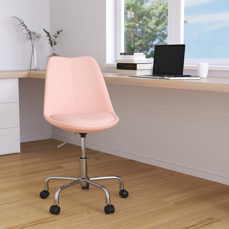 Merrick Lane Swivel Office Chair with Height Adjustable Swivel Seat in Stylish Pink Fabric Upholstery