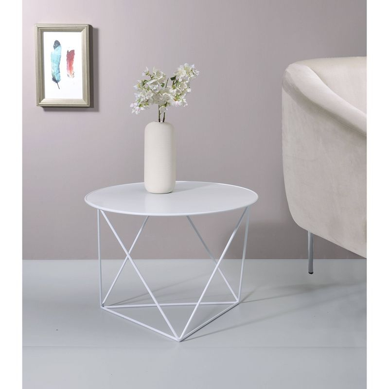 Acme Furniture Epidia Accent Table White: Round Metal Side Table, Powder-Coated Finish, 17" Height