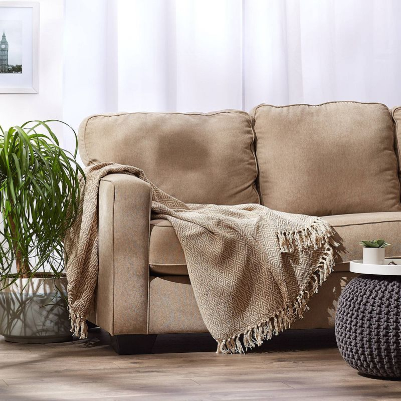 50"x60" Diamond Throw Blanket Stone Brown - Design Imports: Hypoallergenic, Midweight Cotton, Machine Washable
