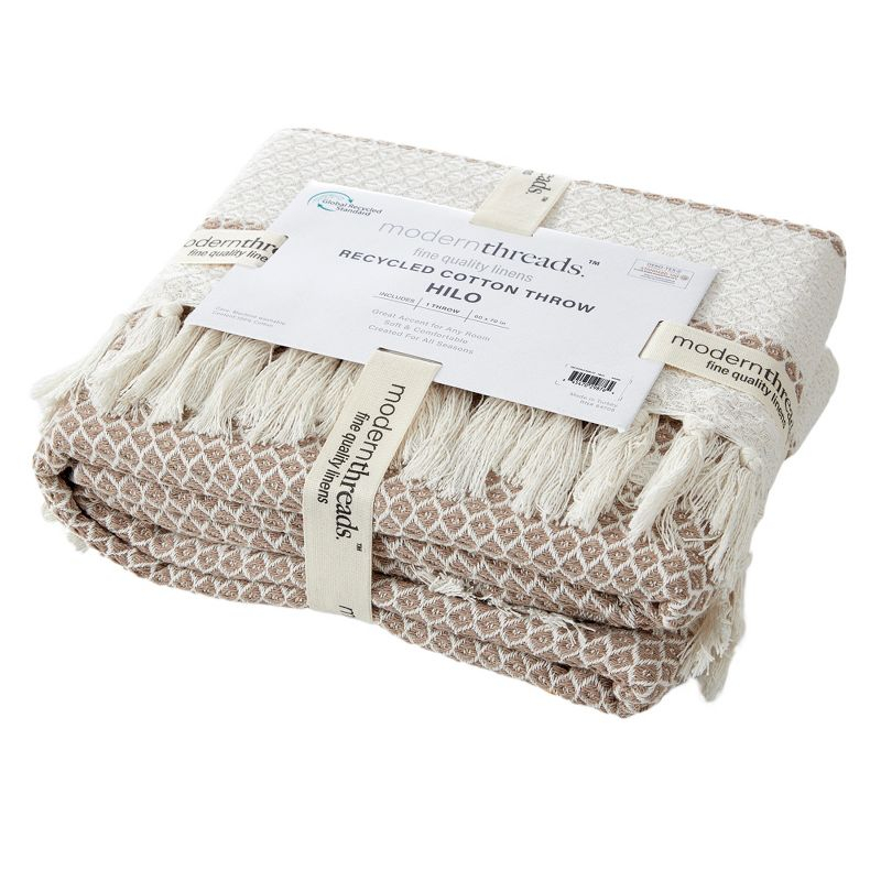 Modern Threads 100% Recycled Cotton, 60 x 70, Hilo, Throw Blanket, Khaki