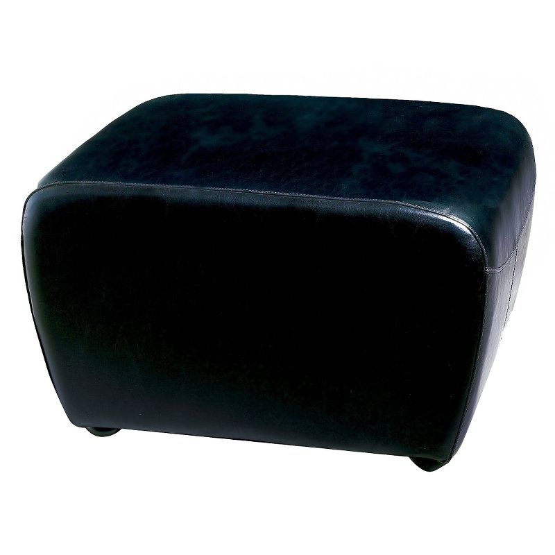 Full Leather Ottoman with Rounded Sides Black - Baxton Studio: Espresso Bycast, Non-Marking Feet, Comfort Padding