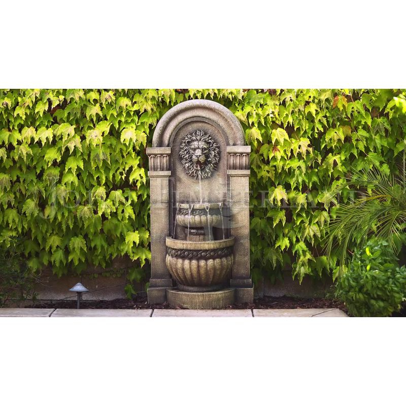 John Timberland Roman Outdoor Floor Water Fountain with Light LED 50" High 2-Tier Lion Face for Yard Garden Patio Deck Home