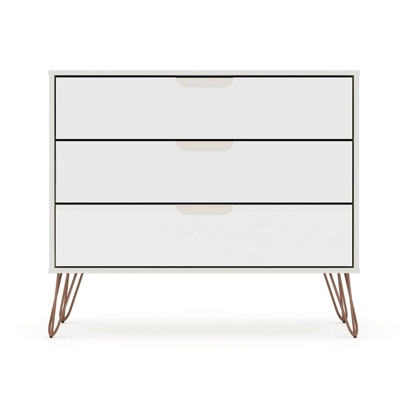 Set of 2 Rockefeller 3 Drawer Dresser Off White - Manhattan Comfort: MDF Bedroom Storage, Easy-Glide, Includes Anti-Tip Hardware
