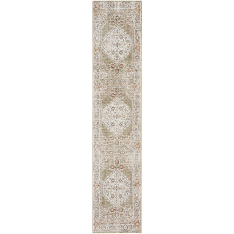 Nourison Astra Machine Washable Vintage Persian Indoor Bathroom, Kitchen Runner Rug Sage Multi 2'2" x 8'