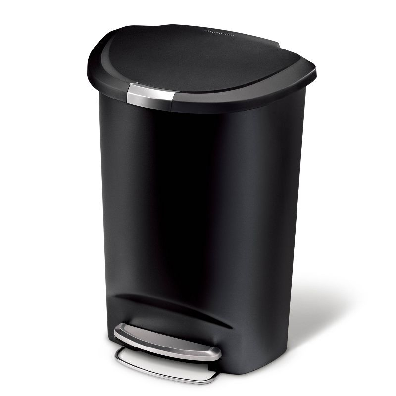 simplehuman 13gal Kitchen Step Trash Can with Soft Close Locking Lid Black Plastic Semi Round Garbage Can