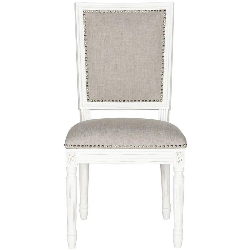 Buchanan 19H French Brasserie Linen Rectangle Side Chair Silver Nail Heads (Set Of 2) - Light Grey/Cream - Safavieh
