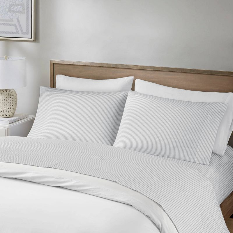 Full 200 Thread Count Printed Cotton Sheet Set Gray Stripe