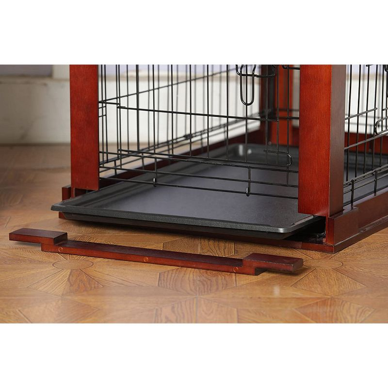 Merry Products 2 Door Decorative Pet Kennel with Wooden Protection Cover, Divider Insert, and Removable Tray End or Side Table, Large, Brown