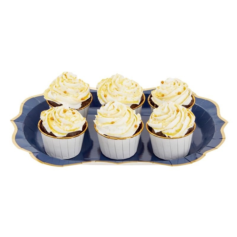 Sparkle and Bash 24 Pack Metallic Blue Paper Serving Trays with Gold Foil Edge, 13 x 9 in