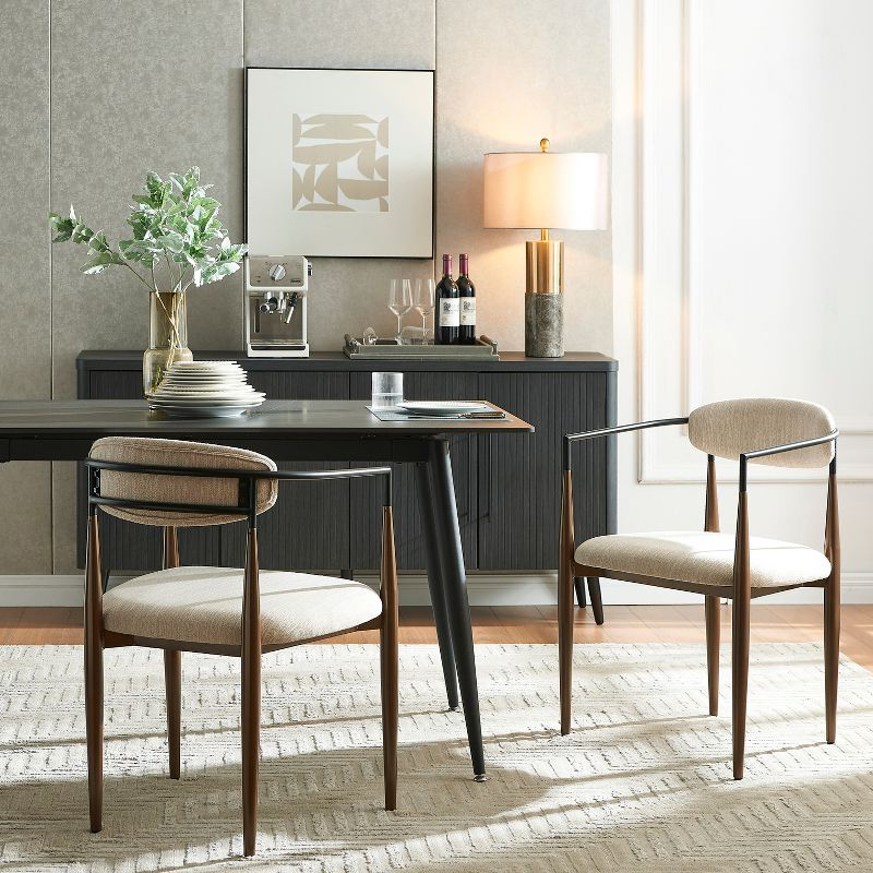 Christopher Knight Home Judith Upholstered Iron Dining Chair (Set of 2), Beige and Black and Gold