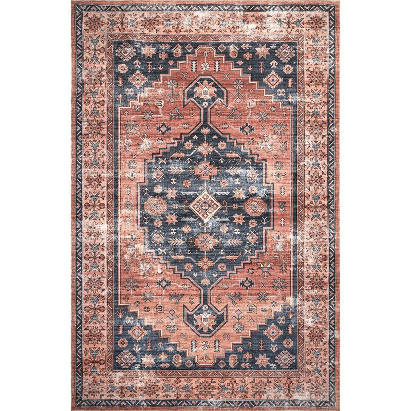 Nuloom Medallion 6x9 Machine Washable Indoor Area Rug for Living Room Bedroom Dining Room Kitchen, Brick/Dark Grey