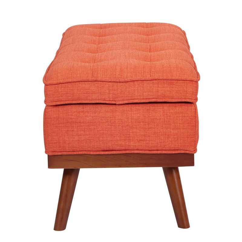 Katheryn Storage Bench Tangerine - OSP Home Furnishings: Mid-Century Modern, Upholstered, Hinged Lid, for Entryway