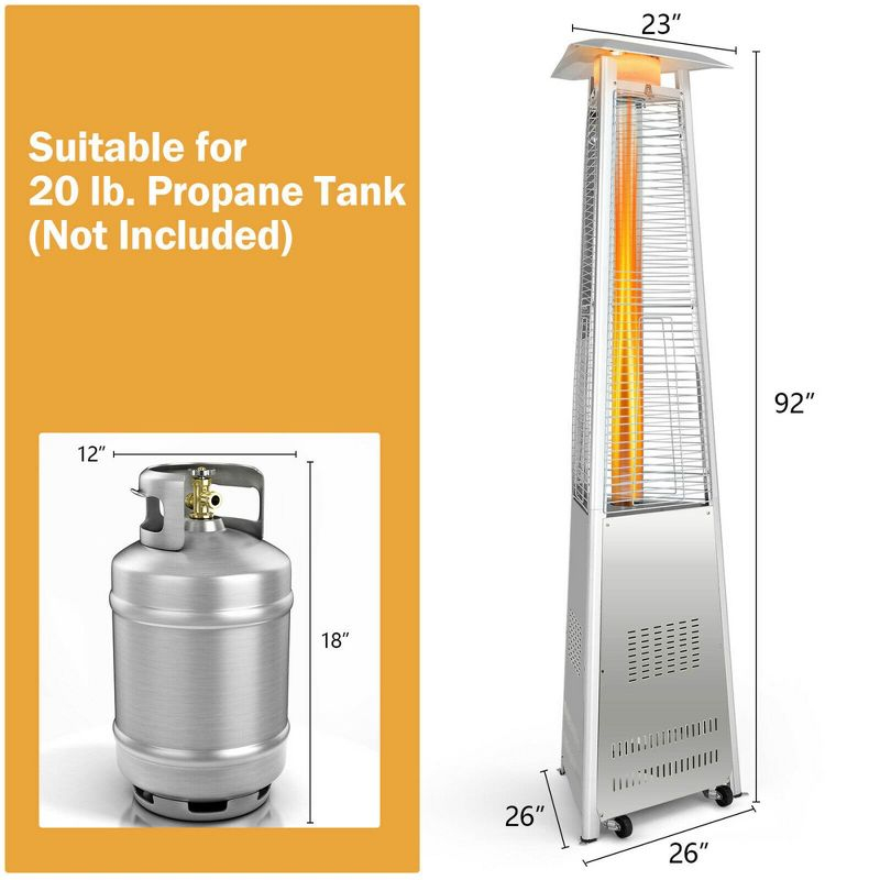 Costway 42,000 BTU Stainless Steel Pyramid Patio Heater Glass Tube Flame W/ Wheels
