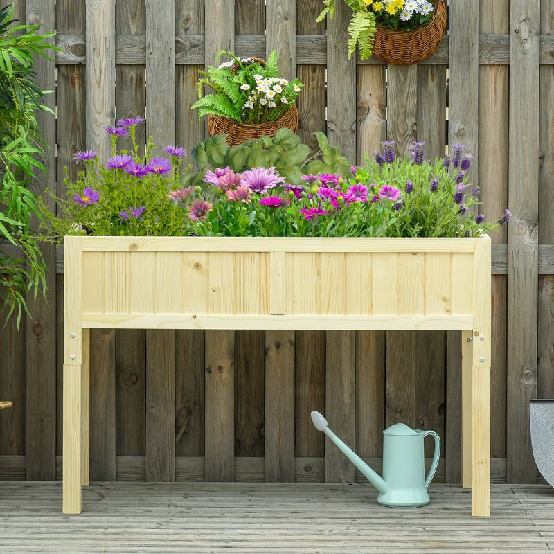 Outsunny Raised Garden Bed Elevated Wooden Planter Box with Space-Saving Folding Design, Drainage Holes, & Inner Liner for Vegetable Fruit Herb Grow