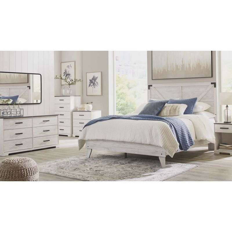 Queen Shawburn Panel Headboard White/Dark Gray - Signature Design by Ashley: Crossbuck Detail, Wood Frame Mounted