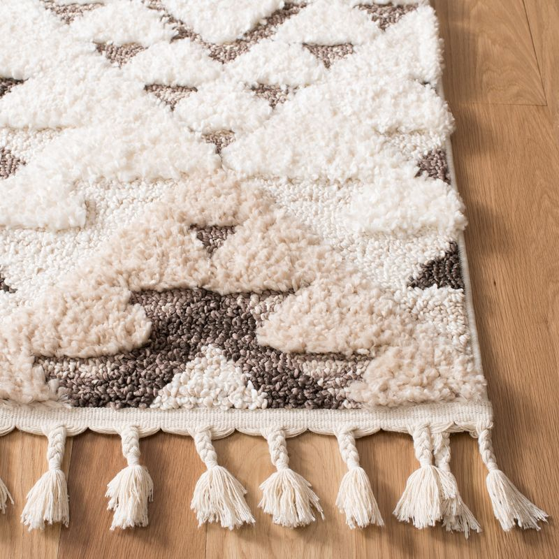 Moroccan Tassel Shag MTS688 Power Loomed Indoor Runner Rug - Ivory/Brown - 2'3"x20' - Safavieh