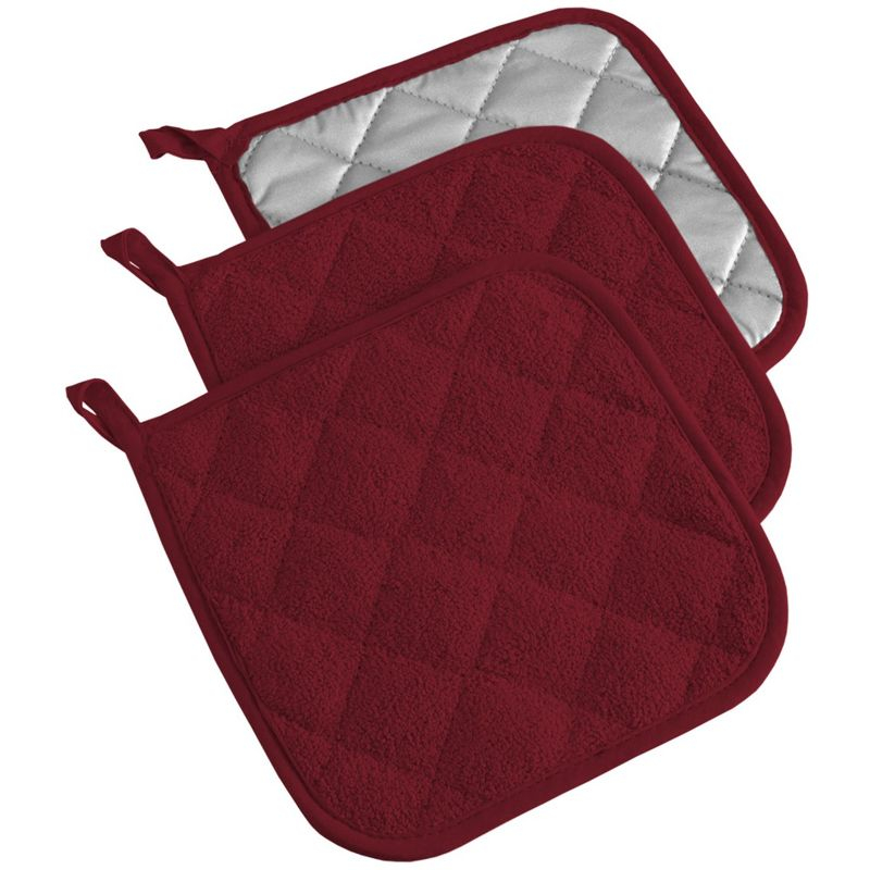 Design Imports  Terry Solid Potholder Set 3 Piece Wine 7X7"