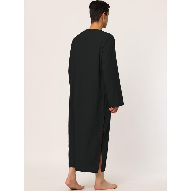 Lars Amadeus Men's Cotton Side Split Long Sleep Nightgown with Pockets Black Small