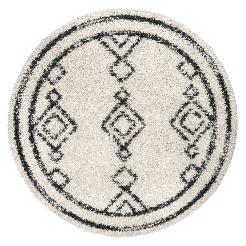 Nuloom Mackie Geometric 4 Round Accent Shag Indoor Area Rug for Living Room Bedroom Dining Room Nursery Entryway, Off White/Charcoal