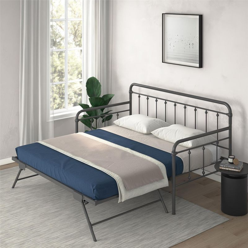 DHP Locky Metal Daybed with Pop Up Trundle Bed, Twin over Twin, Gunmetal Gray