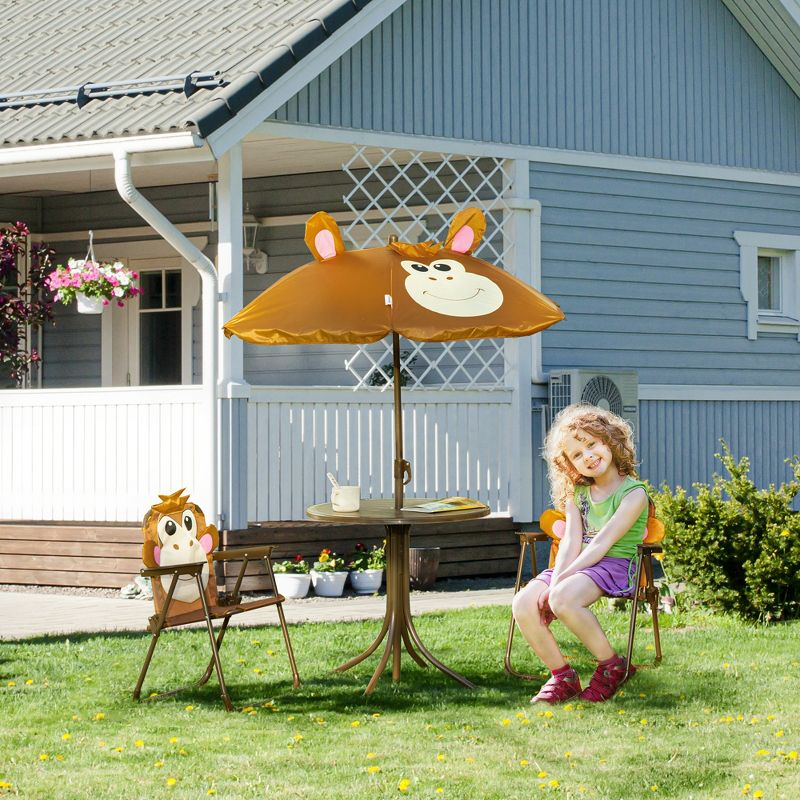 Outsunny Kids Table and Chair Set, Picnic Table for Patio Backyard, with Removable & Adjustable Sun Umbrella, 3-6 Years Old, Brown