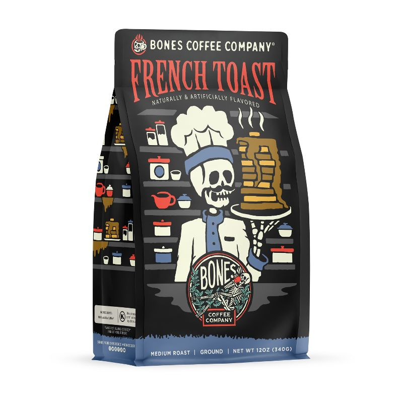 Bones Coffee Company French Toast Ground Coffee Beans Sweet & Buttery Flavor 12 oz Medium Roast (Ground)