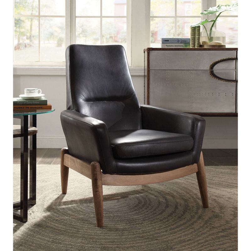 30" Dolphin Accent Chair Black Top Grain Leather - Acme Furniture: No Assembly, Wood Frame, Spot Clean, Attached Cushions