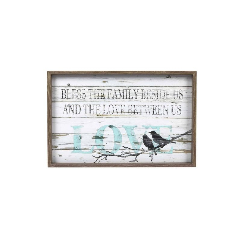 23.5" x 15.5" Family Love MDF Wall Sign Panel White - Prinz: Modern Home Decor, Horizontal Quote Adage Art