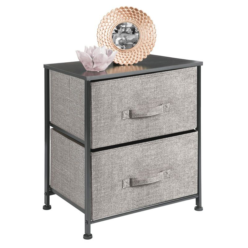 mDesign Night Stand End Table Storage Tower with 2 Drawers - Black/Graphite Gray