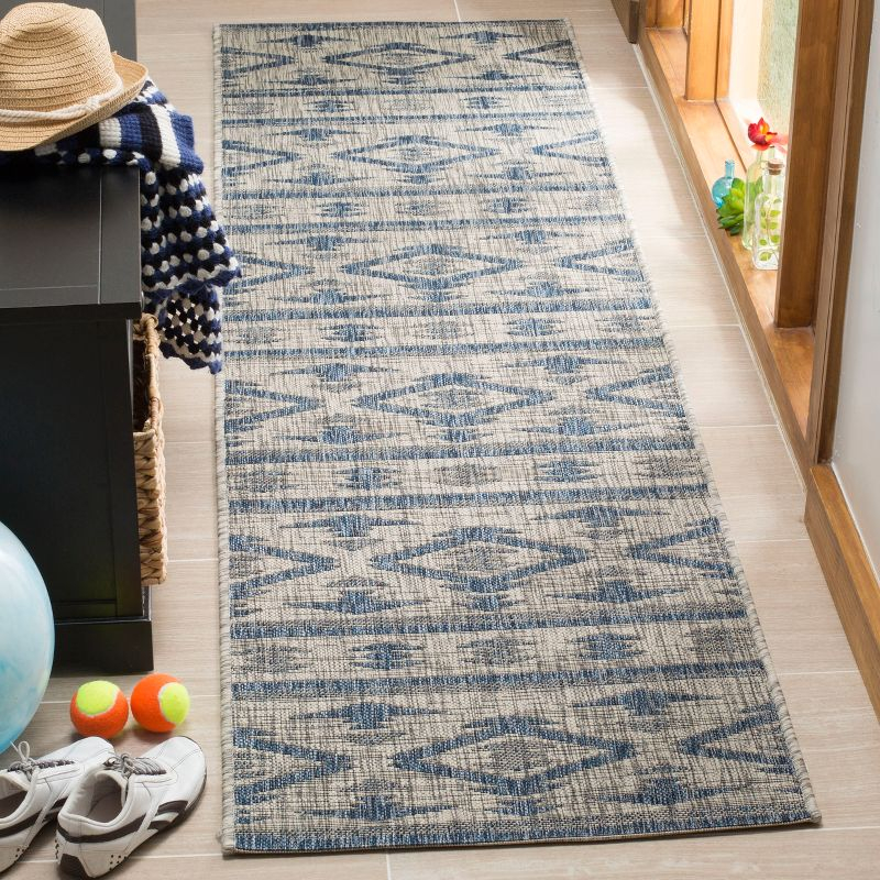 Courtyard CY8863 Power Loomed Indoor/Outdoor Runner Rug - Grey/Navy - 2'3"x10' - Safavieh.