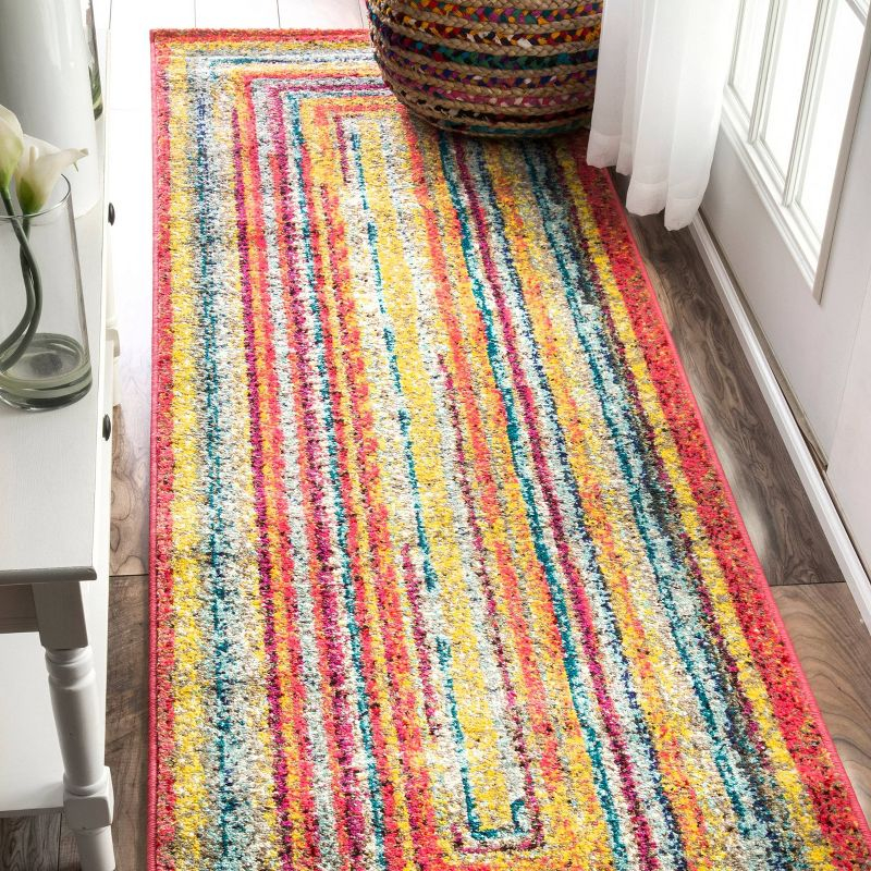 2'6"x10' Hargis Labyrinth Runner Rug Yellow - nuLOOM: Geometric Vintage Indoor Runner, Low Pile, Polypropylene