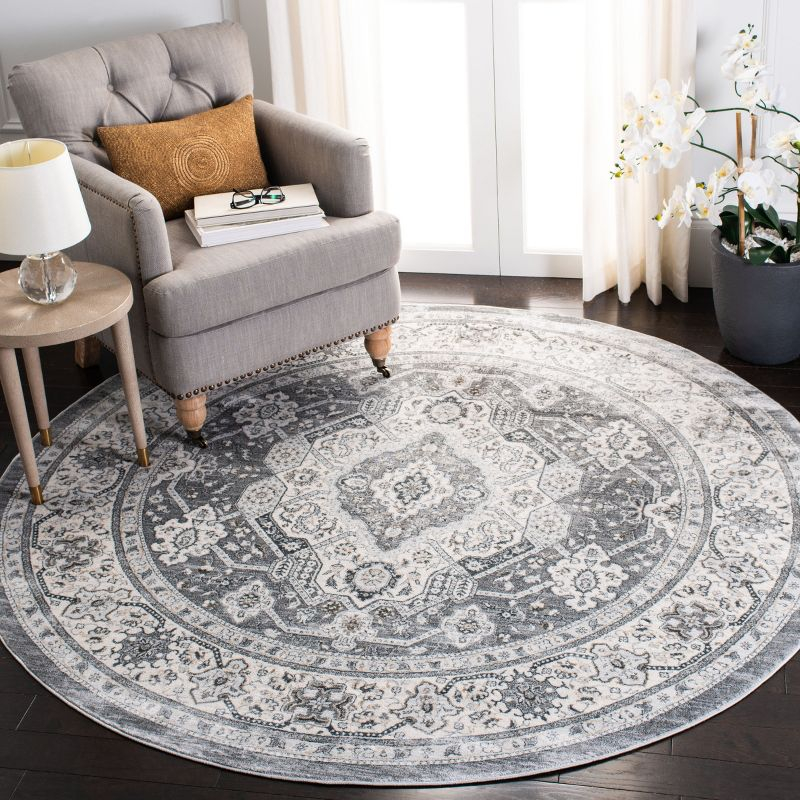 Isabella ISA916 Power Loomed Area Rug - Grey/Cream - 6'7" Round - Safavieh