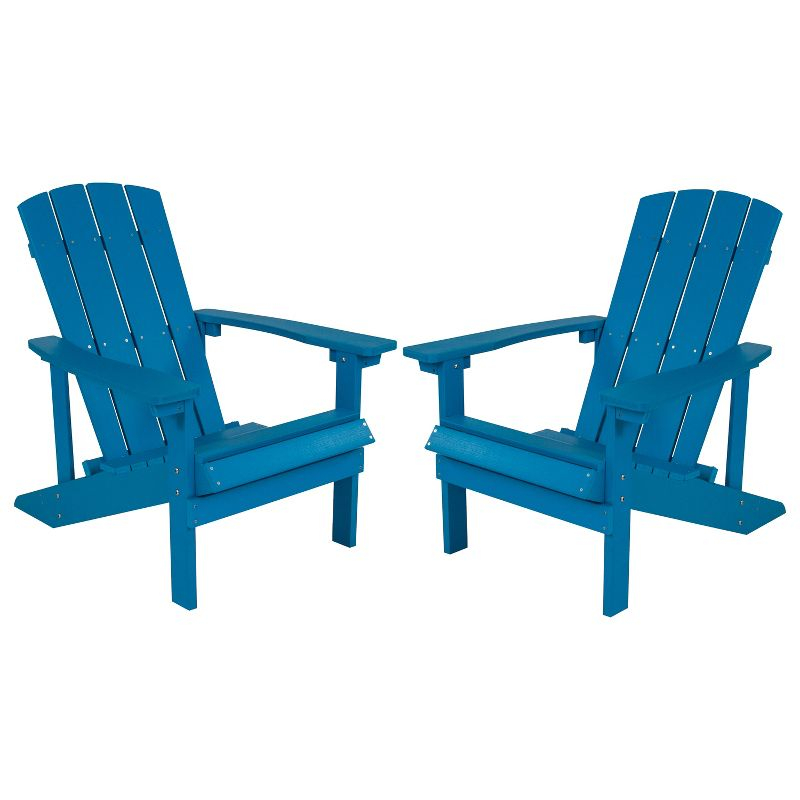 Flash Furniture Set of 2 Charlestown All-Weather Poly Resin Wood Adirondack Chairs in Blue