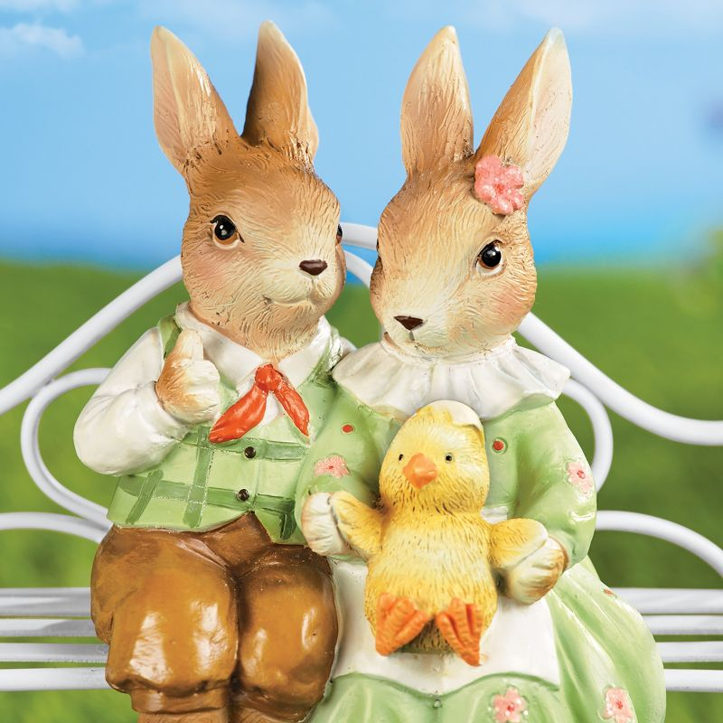 Collections Etc Hand-Painted Bunnies on a Bench Decoration 9.5 X 3.75 X 6.75