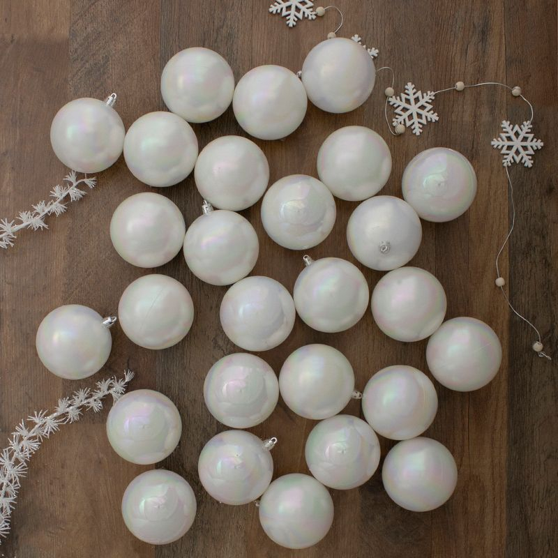 Northlight Shatterproof Shiny Christmas Ball Ornaments - 3.25" (80mm) - Iridescent White - 32ct