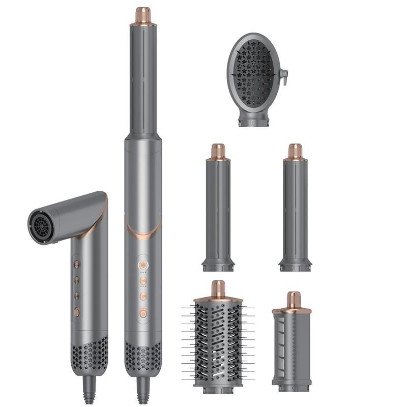 Dryhsip 5-in-1 Foldable Hair Dryer Brush, Ionic Hot Air Styler for Curling/Straightening/Volumizing, 3 Heat/Speed Settings, Travel-Friendly, Gray