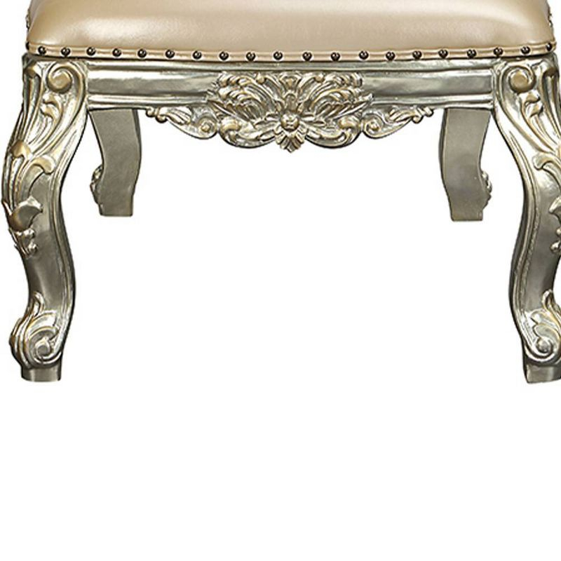 32" Sorina Dining Chair Synthetic Leather & Antique Gold - Acme Furniture: Nailhead Trim, Wood Frame