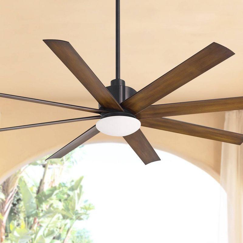 65" Minka Aire Modern Outdoor Ceiling Fan with LED Light Remote Control Coal Distressed Koa Opal Glass Wet Rated for Patio Gazebo