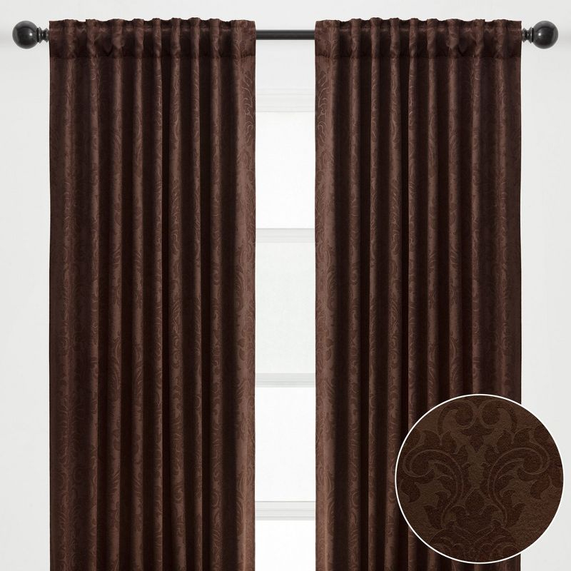 Chanasya 2pk Embossed Damask Room Darkening Window Curtain Panels - Set of 2 - 52 x 108 Inches Long - Mink