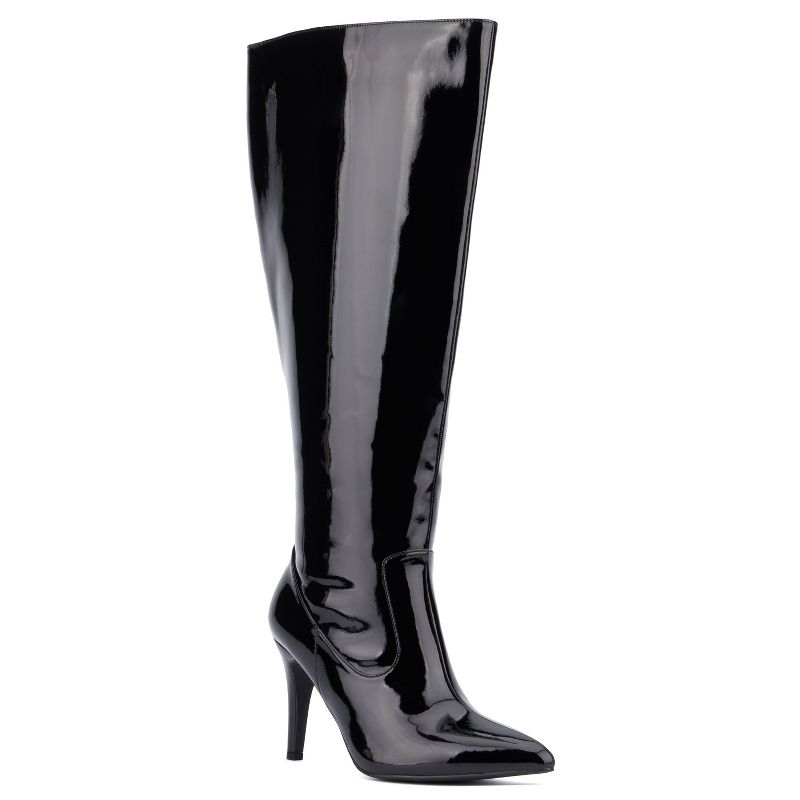 Fashion To Figure Women's Lisette Knee High Boot - Wide Width - 8, BLACK PATENT