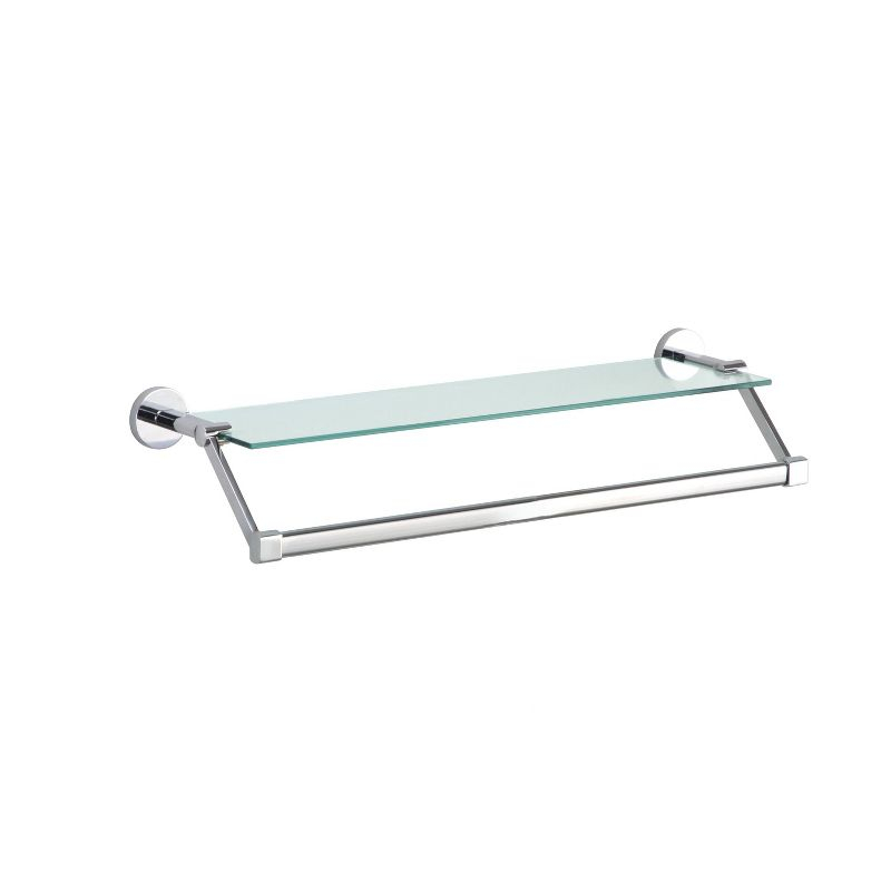 Mounted Glass Shelf with Towel Bar Chrome - Organize It All: Wall-Mounted Storage, Metal Frame, No Tools Assembly