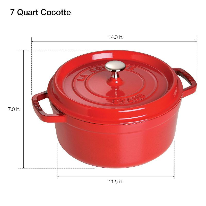 Staub Cast Iron Round Cocotte, Dutch Oven, 7-quart, serves 7-8, Made in France, Cherry