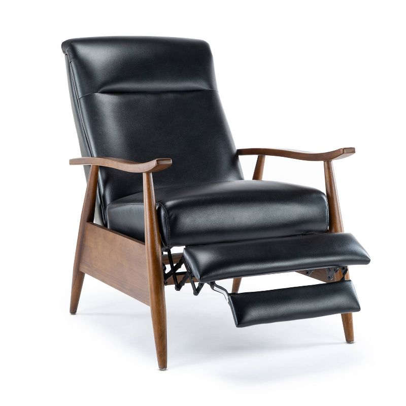 Comfort Pointe Solaris Press-Back Recliner Black: Faux Leather, Wood Legs, 330 lbs Capacity