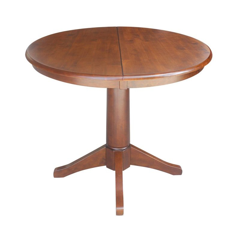 36" Magnolia Round Top Dining Table with 12" Leaf Espresso - International Concepts: Solid Parawood, Expandable, Pedestal Base
