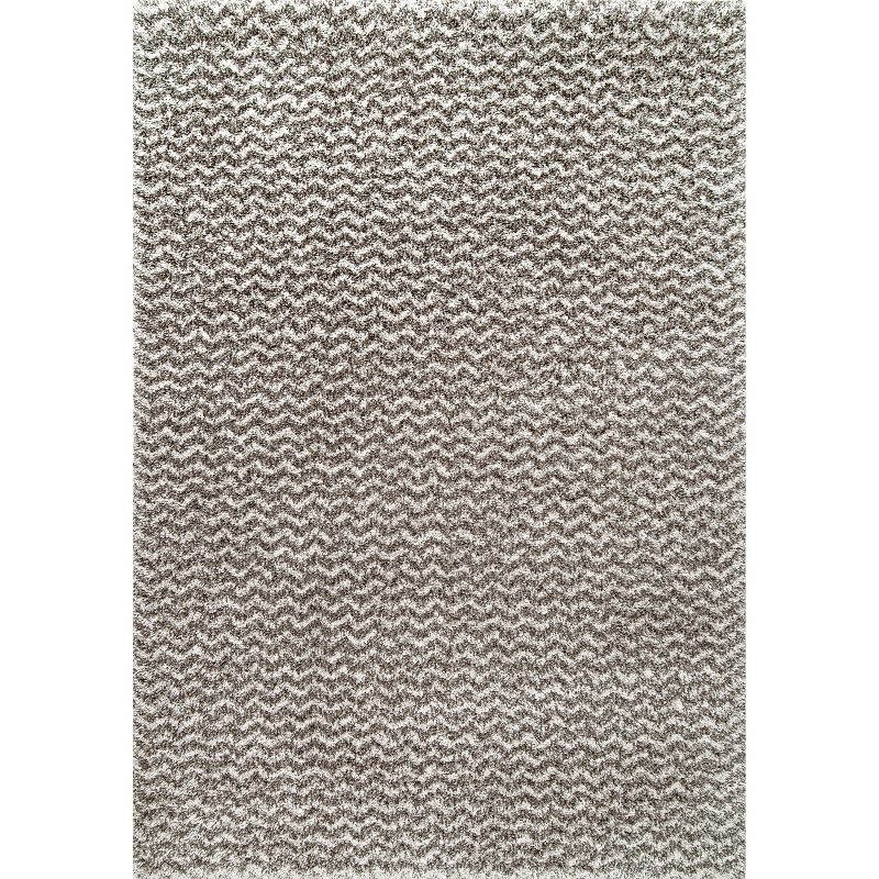 Nuloom Cuellar Striped 7x9 Shag Indoor Area Rug for Living Room Bedroom Dining Room Nursery, Dark Grey/Ivory